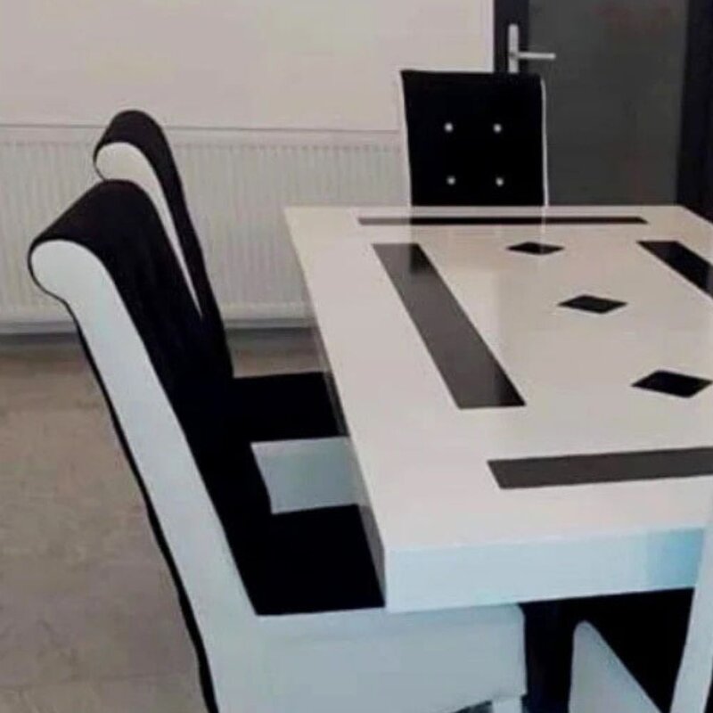 Masa bucatarie cu 6 scaune culoare alb cu negru